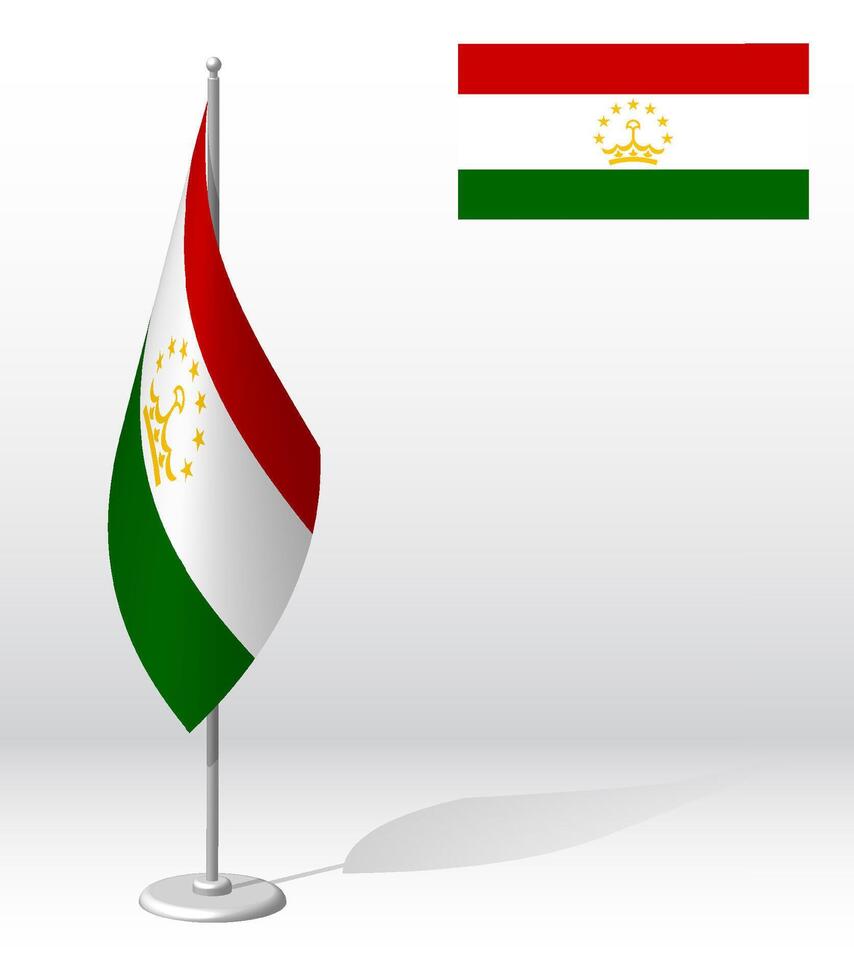 TAJIKISTAN flag on flagpole for registration of solemn event, meeting foreign guests. National independence day of TAJIKISTAN. Realistic 3D on white vector