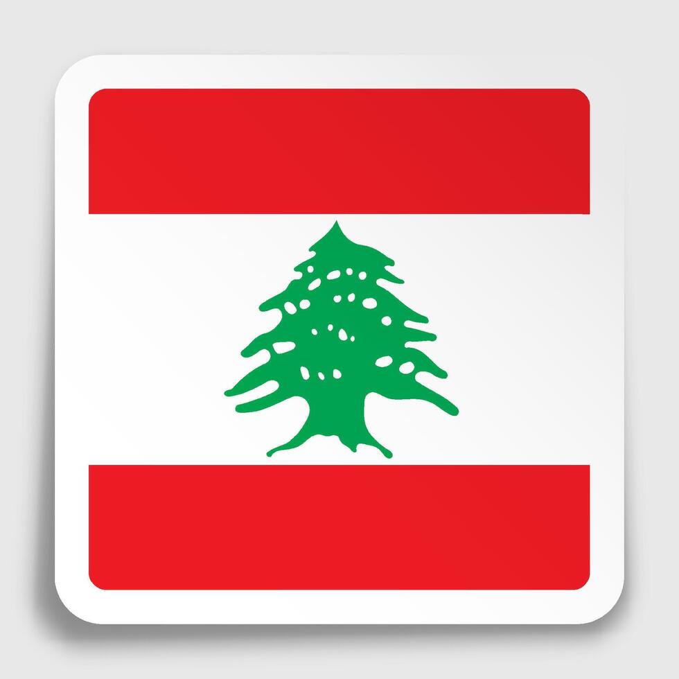 LEBANON flag icon on paper square sticker with shadow. Button for mobile application or web. image vector