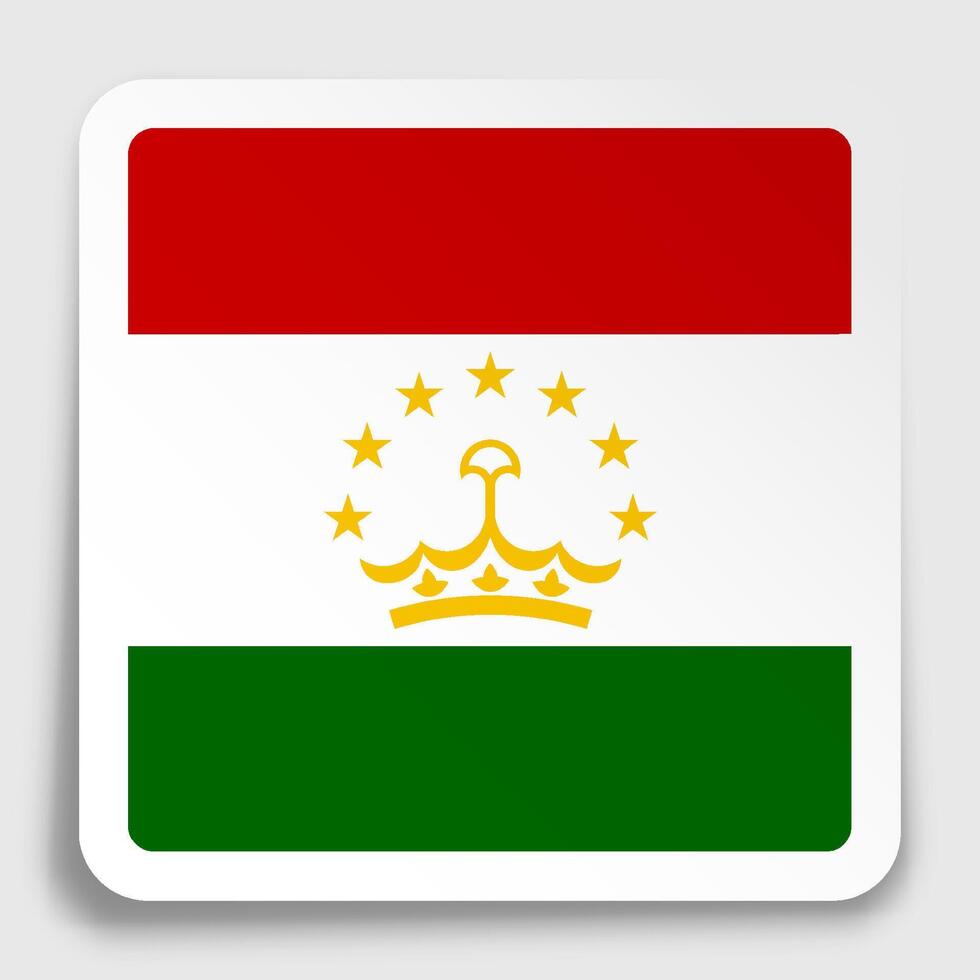 TAJIKISTAN flag icon on paper square sticker with shadow. Button for mobile application or web. image vector