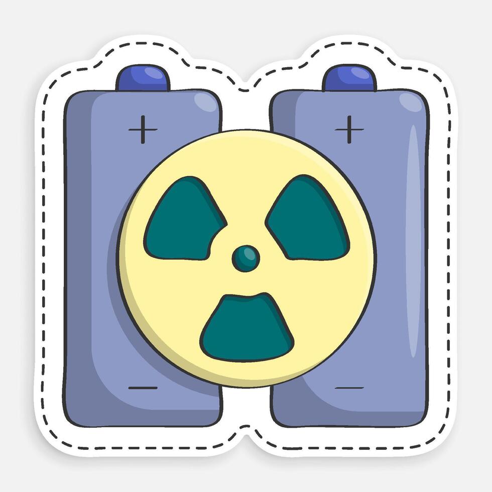 cartoon icon of doodle Pair of batteries with sign of atomic energy. High capacity energy storage devices based on radioactive elements. image isolated on white background vector