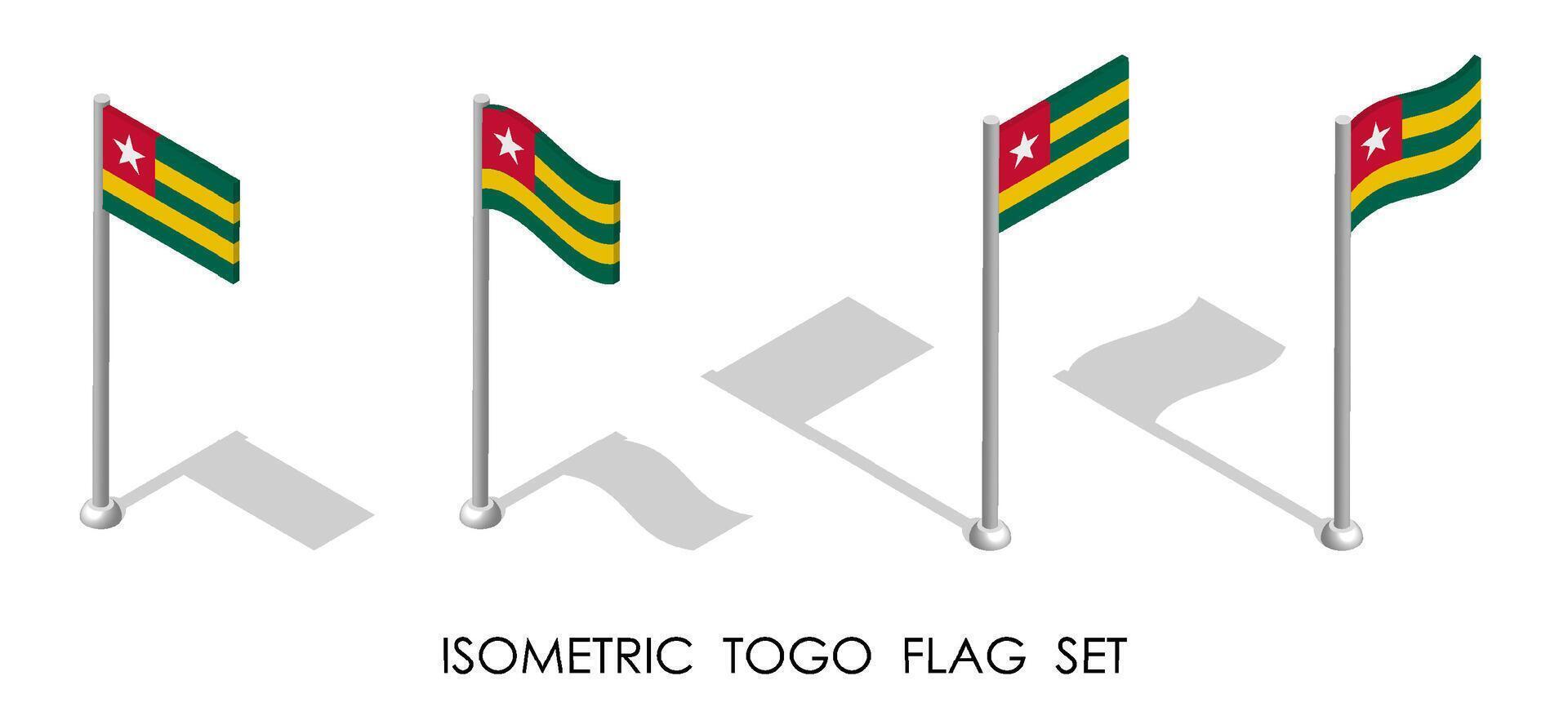 isometric flag of Republic of TOGO in static position and in motion on flagpole. 3d image vector