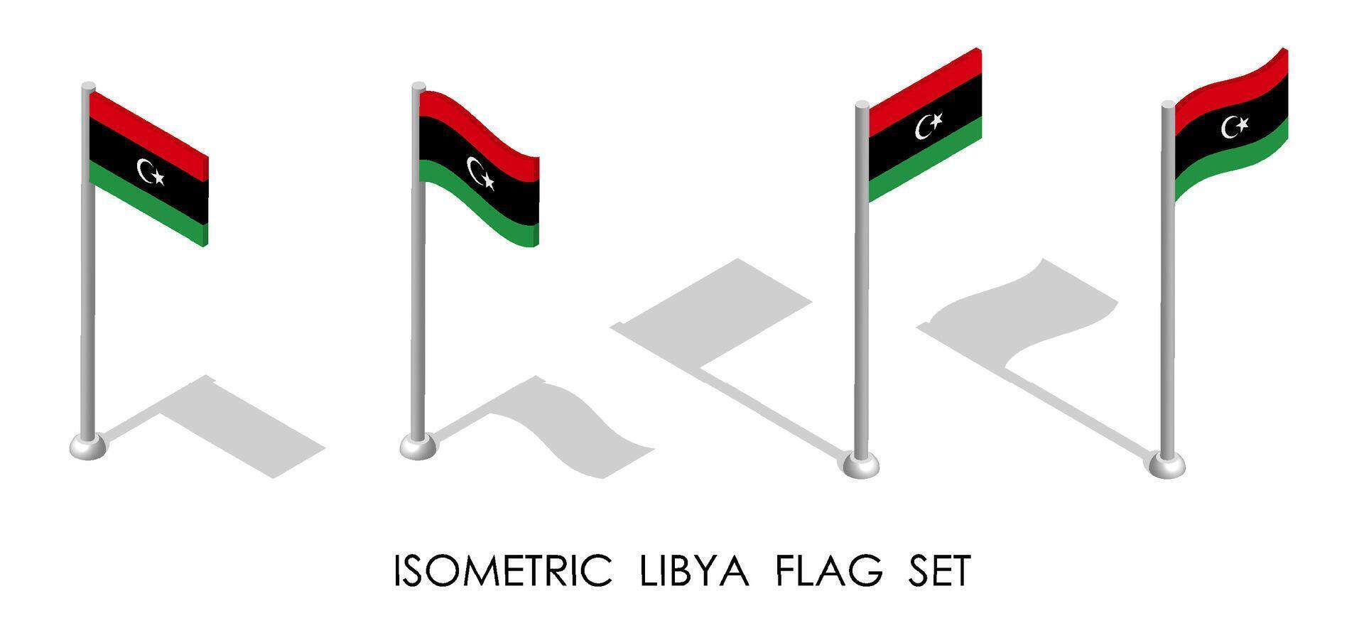 isometric flag of LIBYA in static position and in motion on flagpole. 3d image vector