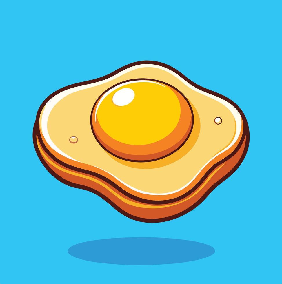 Cartoon Sunny Side Up Fried Egg With Shadow On Blue Background vector