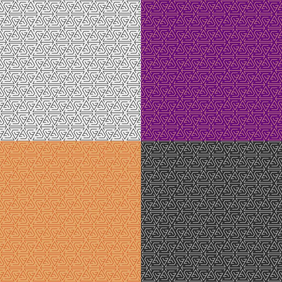 Set of seamless patterns with net of triangular labyrinths. Ornament for decoration and printing on fabric. Design element. image vector