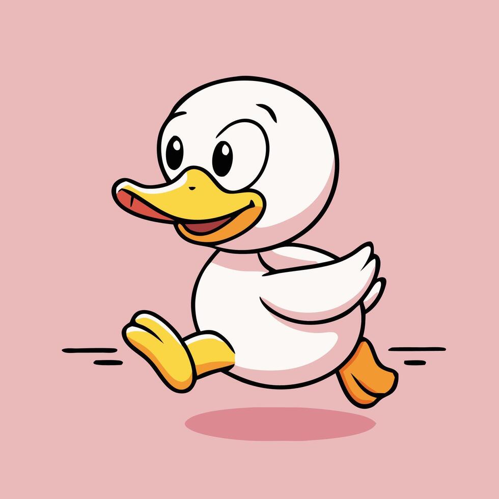 Cartoon Duck Running Fast Animal Character Cute Illustration Isolated On Pink Background vector