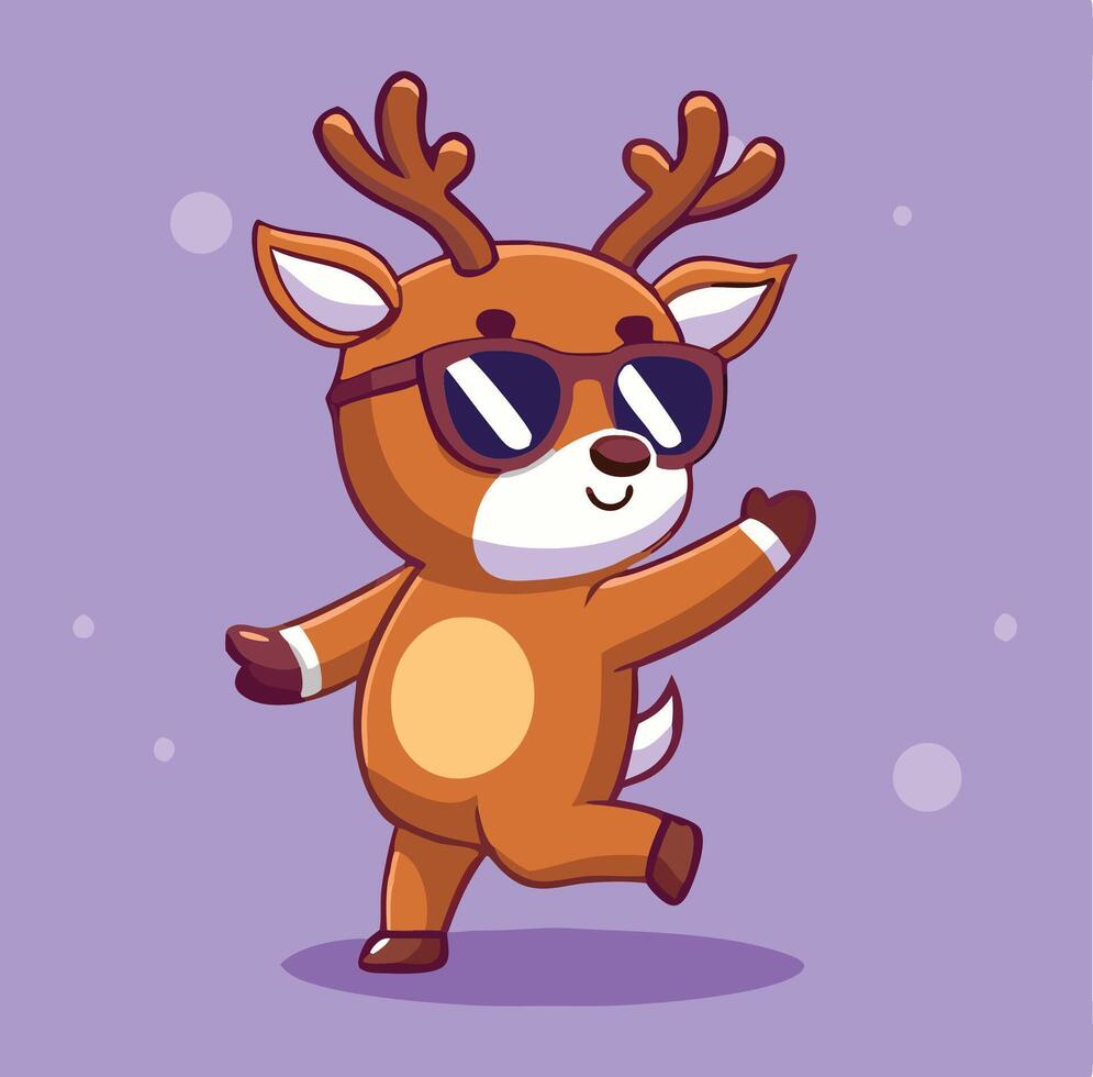 Cartoon Deer Character Wearing Sunglasses Waving Hand With A Happy Expression vector