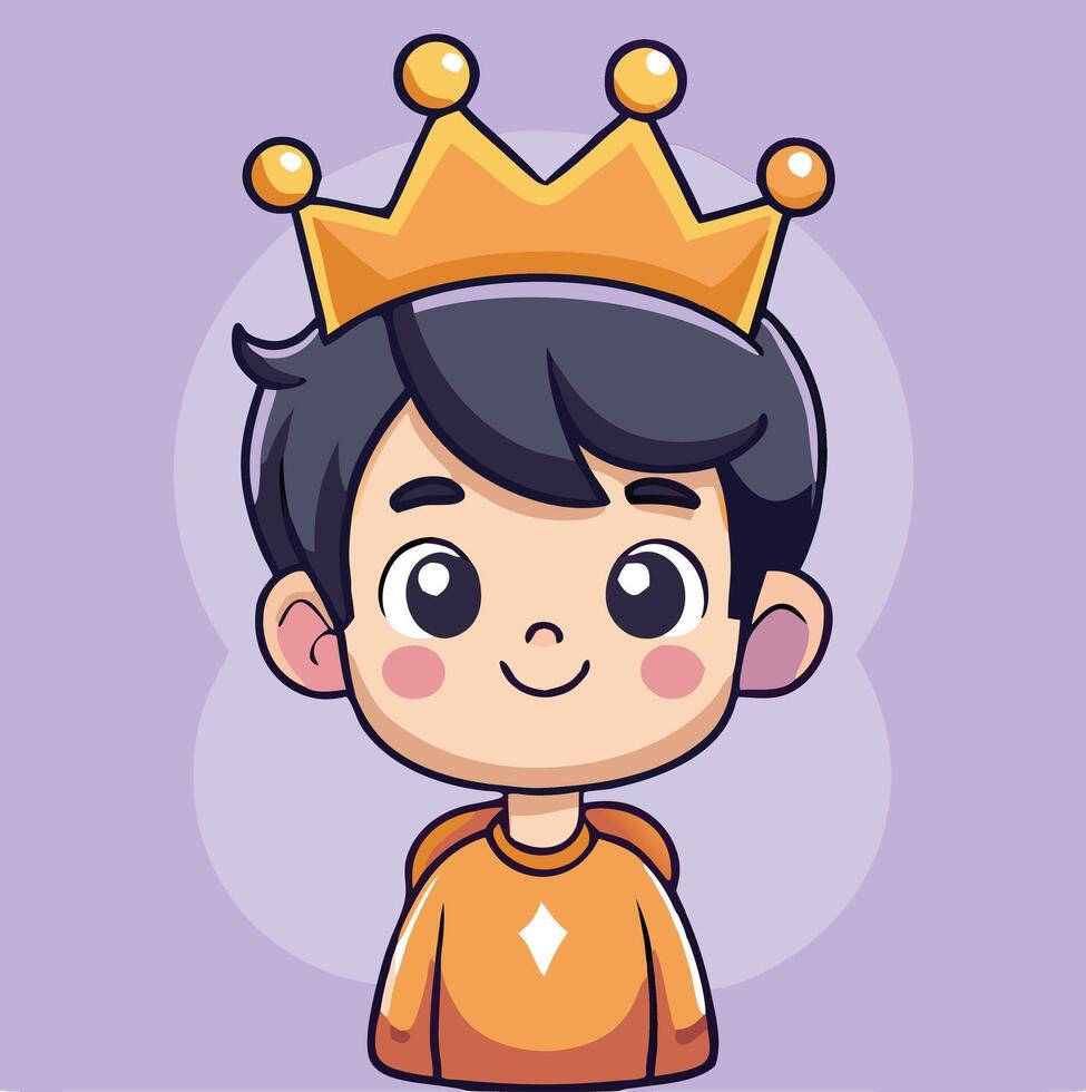 Cartoon Boy Wearing A Crown Cute Child Character Design Illustration vector