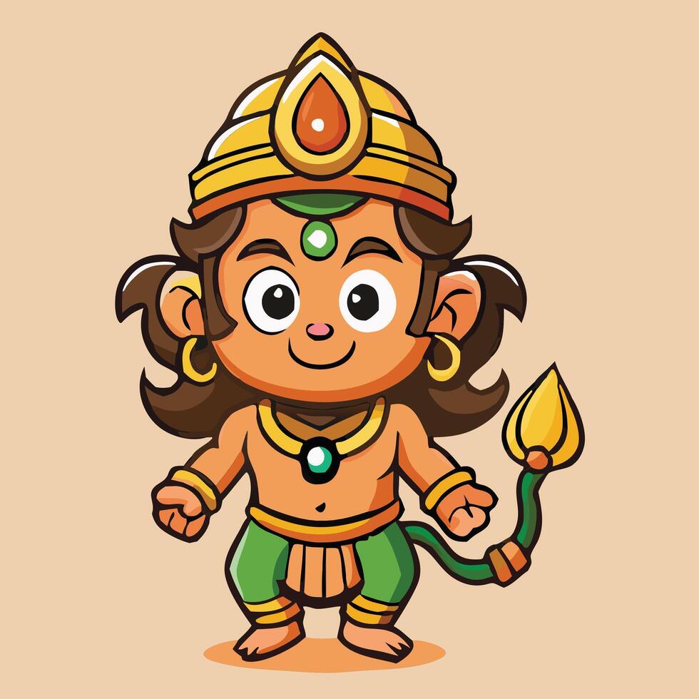 Cute Hanuman Cartoon Character Illustration Indian Mythology Hindu God Icon Design vector