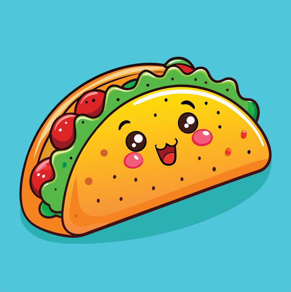 Cheerful Taco Character Cartoon Illustration With Fresh Vegetables And Bright Background vector