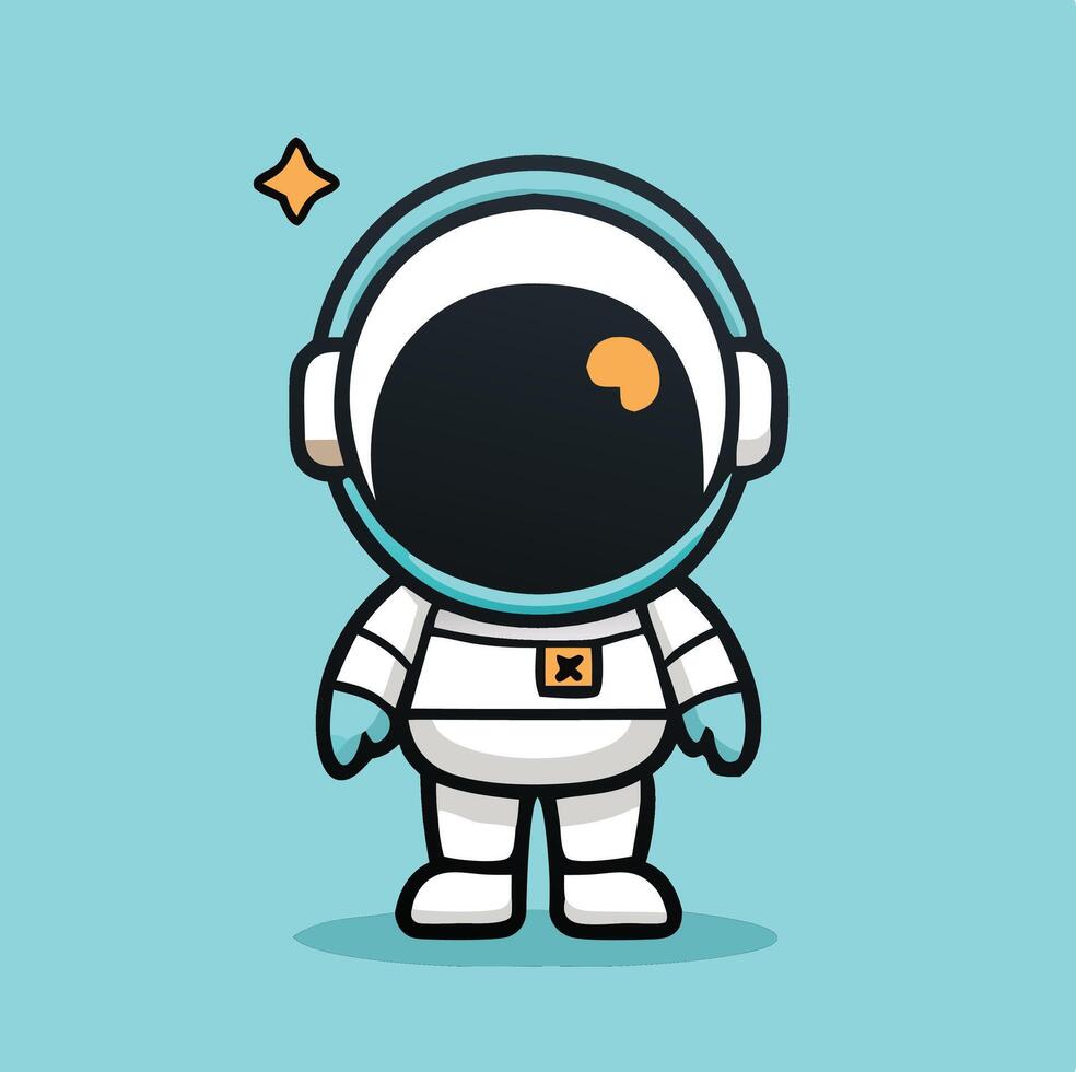 Cute Cartoon Astronaut Illustration Floating In Space On Light Blue Background vector