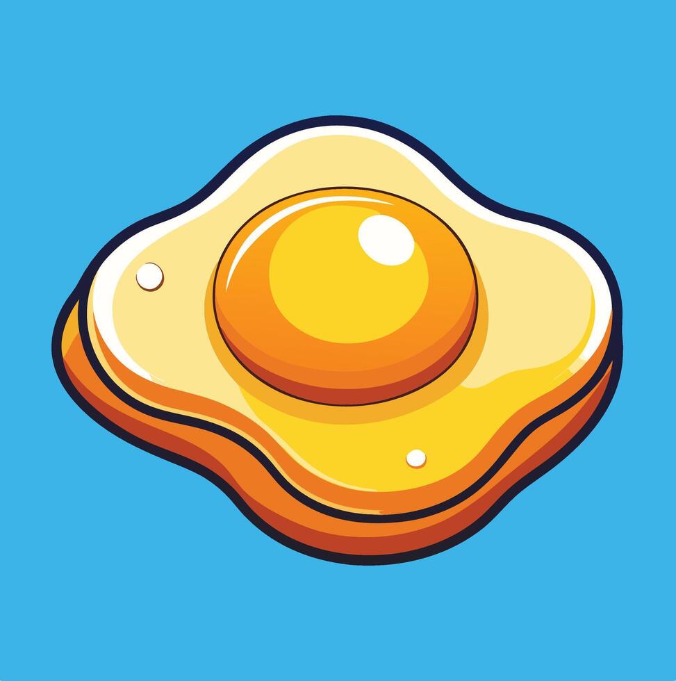 Cartoon Sunny Side Up Egg Illustration On A Blue Background Food Theme vector