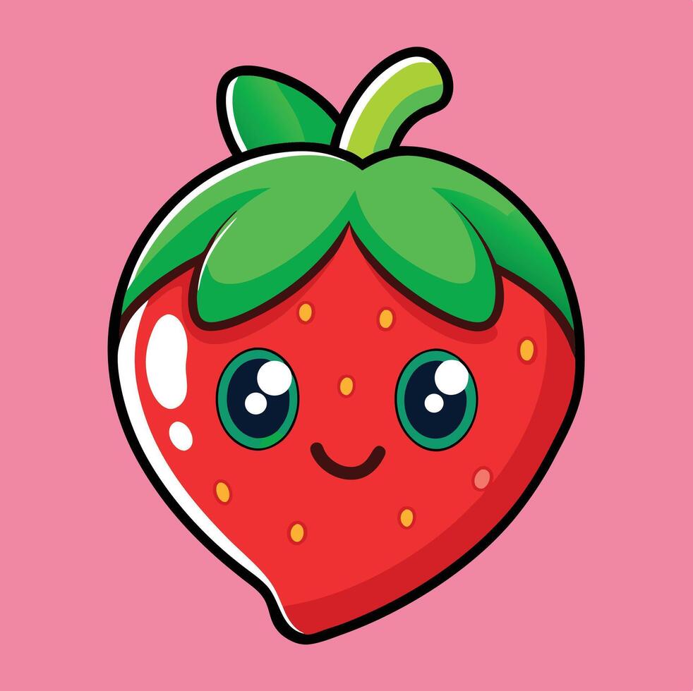 Cute Strawberry Cartoon Character Illustration With Big Eyes And Smile vector