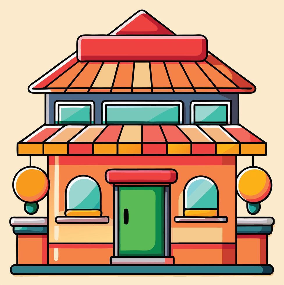 Cartoon Storefront Illustration Two Story Building Colorful Design Architecture And Details vector