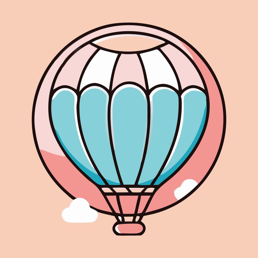 Colorful Cartoon Hot Air Balloon Illustration With Clouds On Pastel Background vector