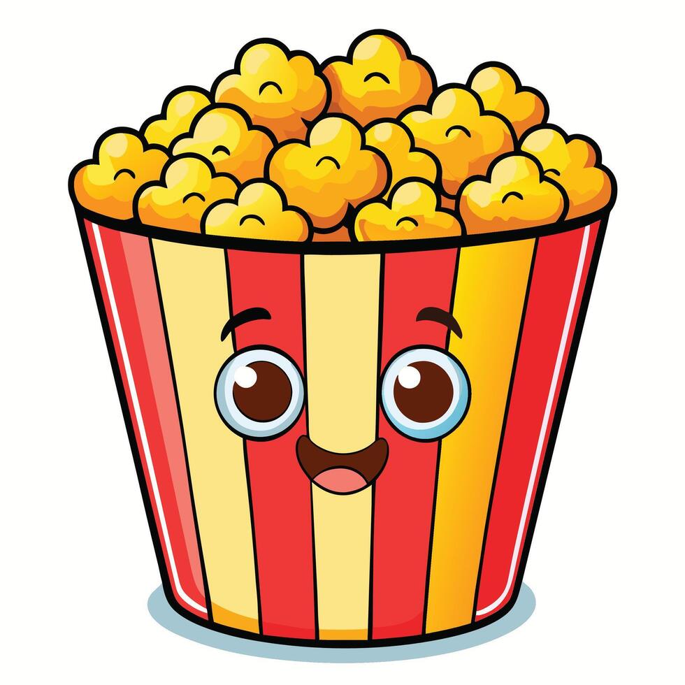 Cute Cartoon Popcorn Bucket With A Happy Face For Kids Illustration vector