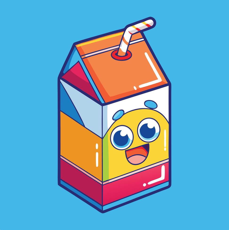 Cute Cartoon Juice Box Character With Straw And Colorful Design vector