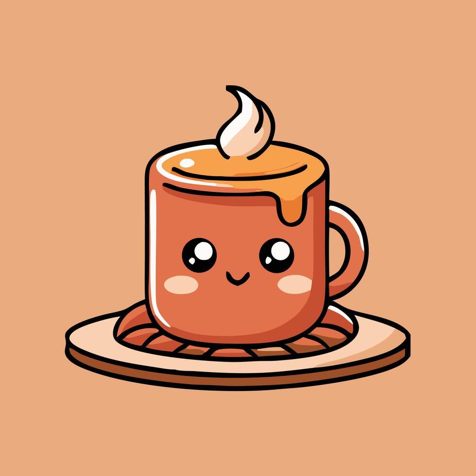Cute Caramel Pudding Illustration With Cheerful Eyes And Smiling Mouth vector