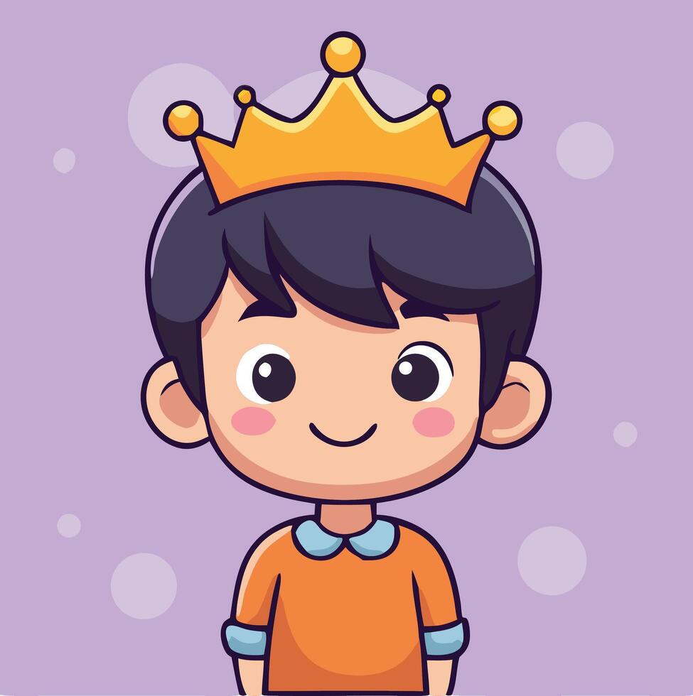 Cute Cartoon Boy Wearing A Golden Crown Smiling Lovingly Illustration Art vector