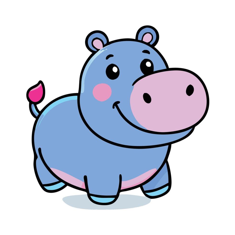 Adorable Cartoon Hippo Illustration With Smiling Face And Playful Pose vector