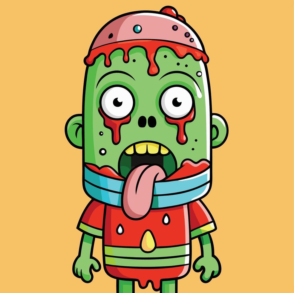 Cartoon Zombie Character With Tongue Out Isolated On Yellow Background Illustration vector