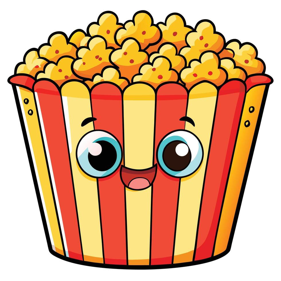 Adorable Popcorn Bucket Character Ready For Movie Night Fun Illustration vector