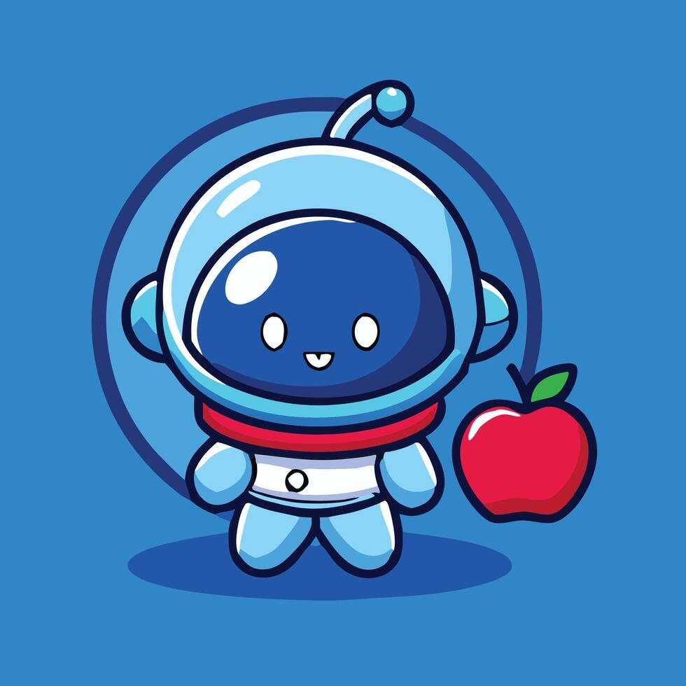 Cute Cartoon Astronaut Character With Apple Illustration Design For Education vector