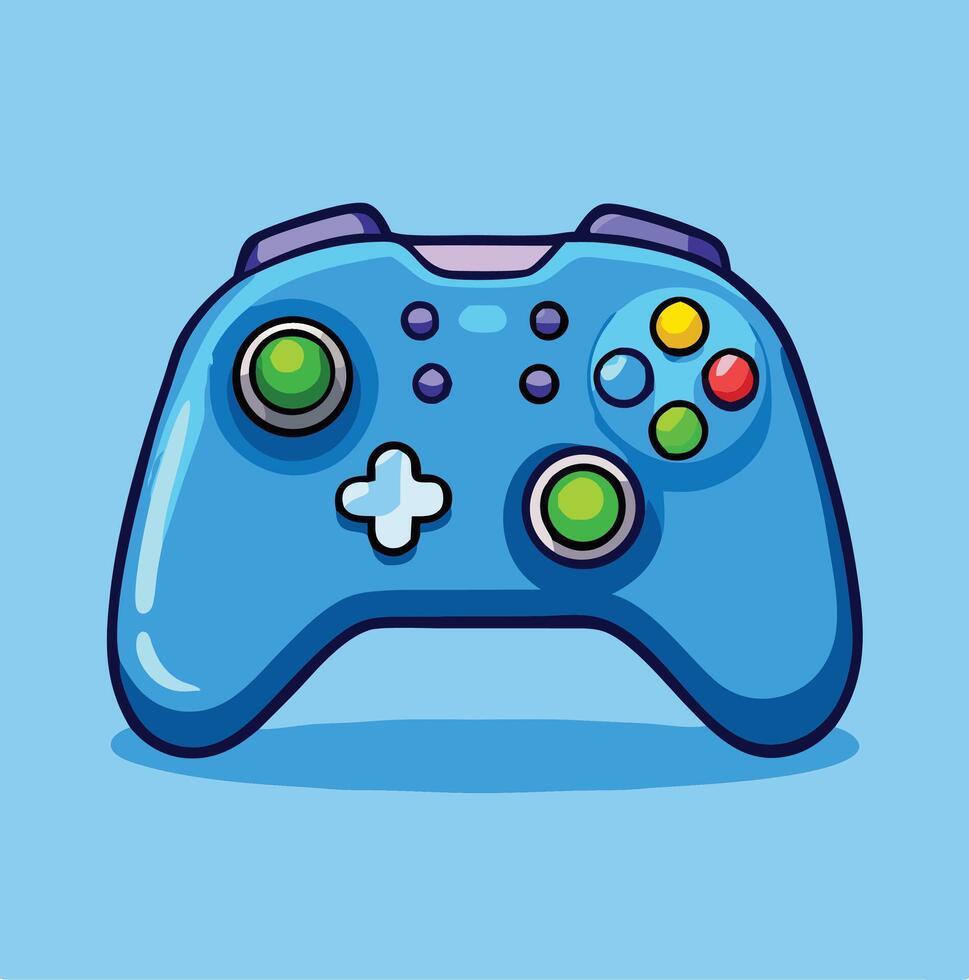 Blue Cartoon Style Game Controller Illustration On Light Blue Background vector