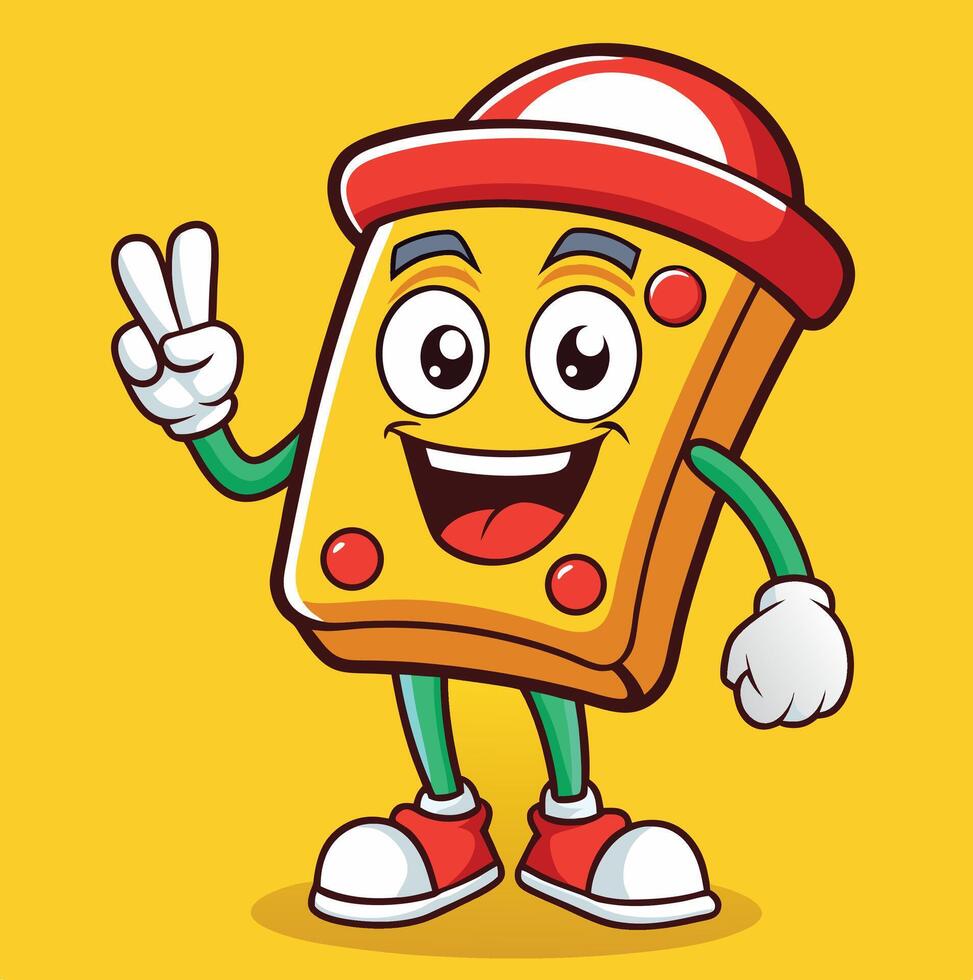 Funny Pizza Slice Character Cartoon Doing Peace Sign With Happy Expression vector