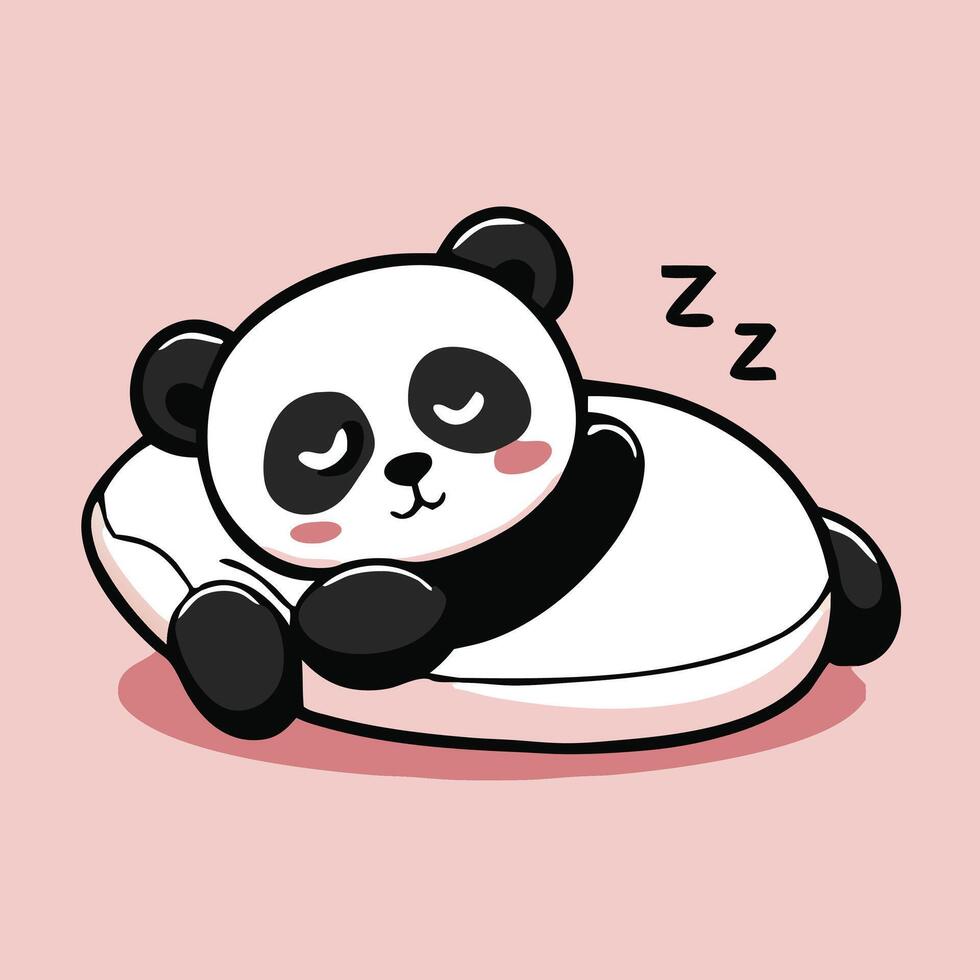 Sleeping Panda Cartoon Character On Pillow Illustration Kawaii Style vector