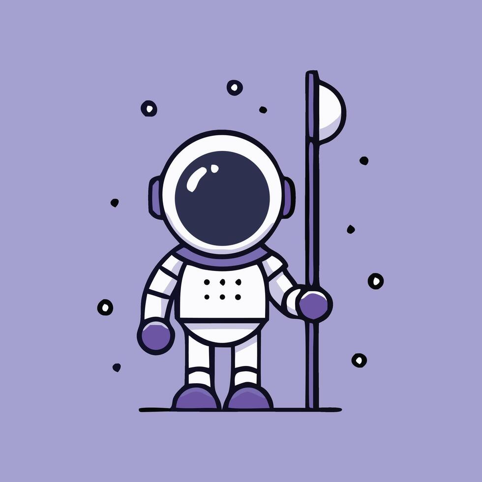 Cartoon Astronaut Holding Flag On The Moon In Flat Design vector