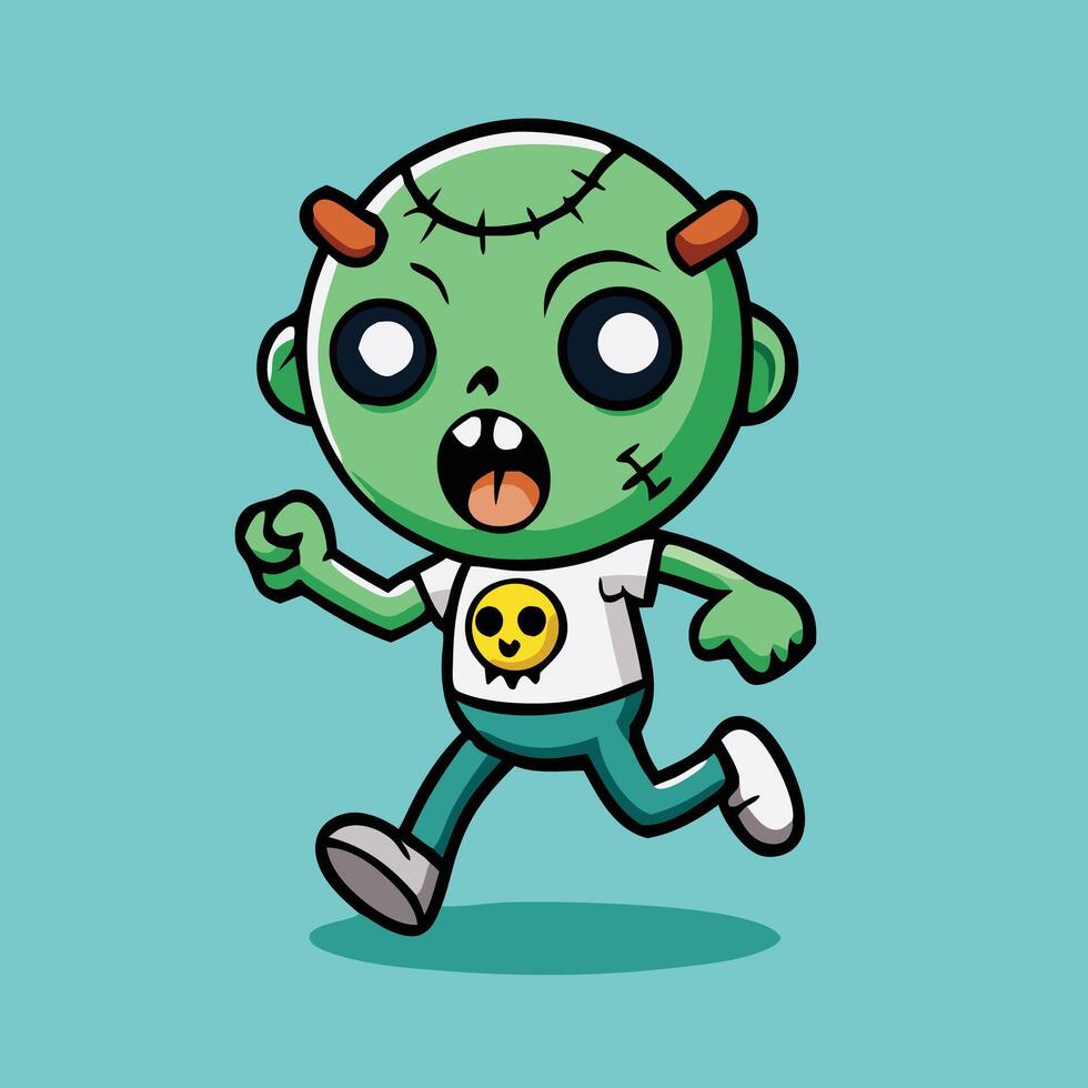 Cartoon Zombie Running With Tongue Out For Halloween Illustration vector