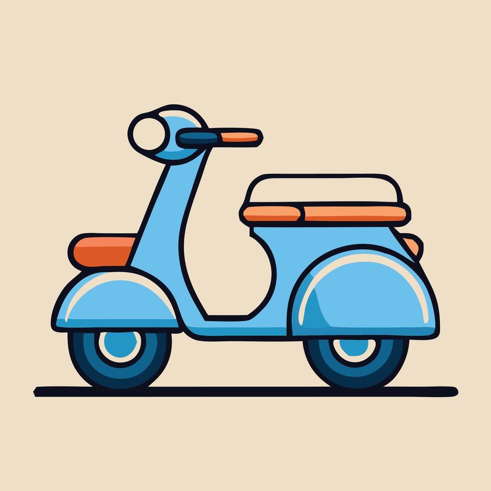 Cartoon Style Light Blue Scooter With Brown Accents On Light Background vector