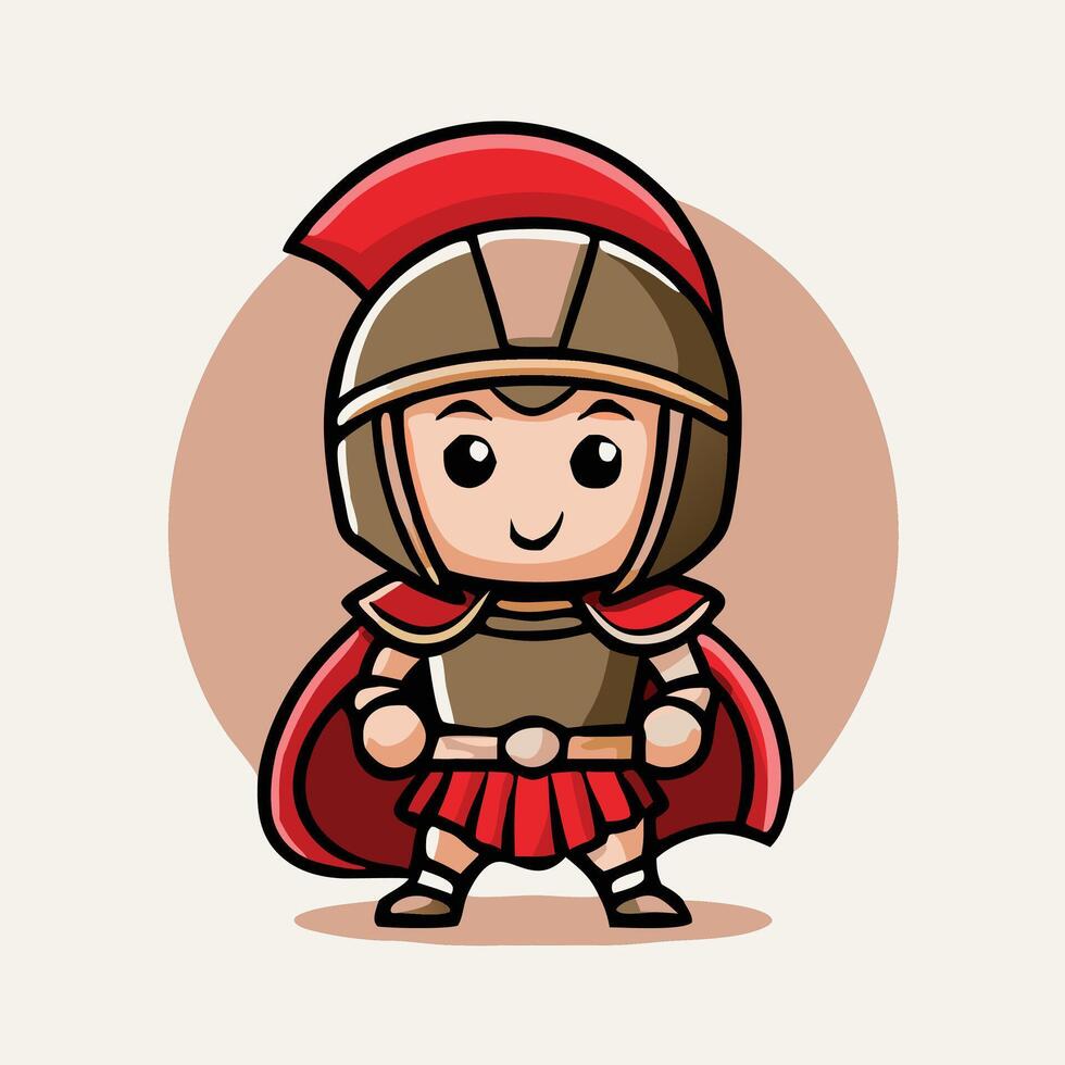 Cute Cartoon Roman Soldier Character Mascot Design In Full Armor Costume vector