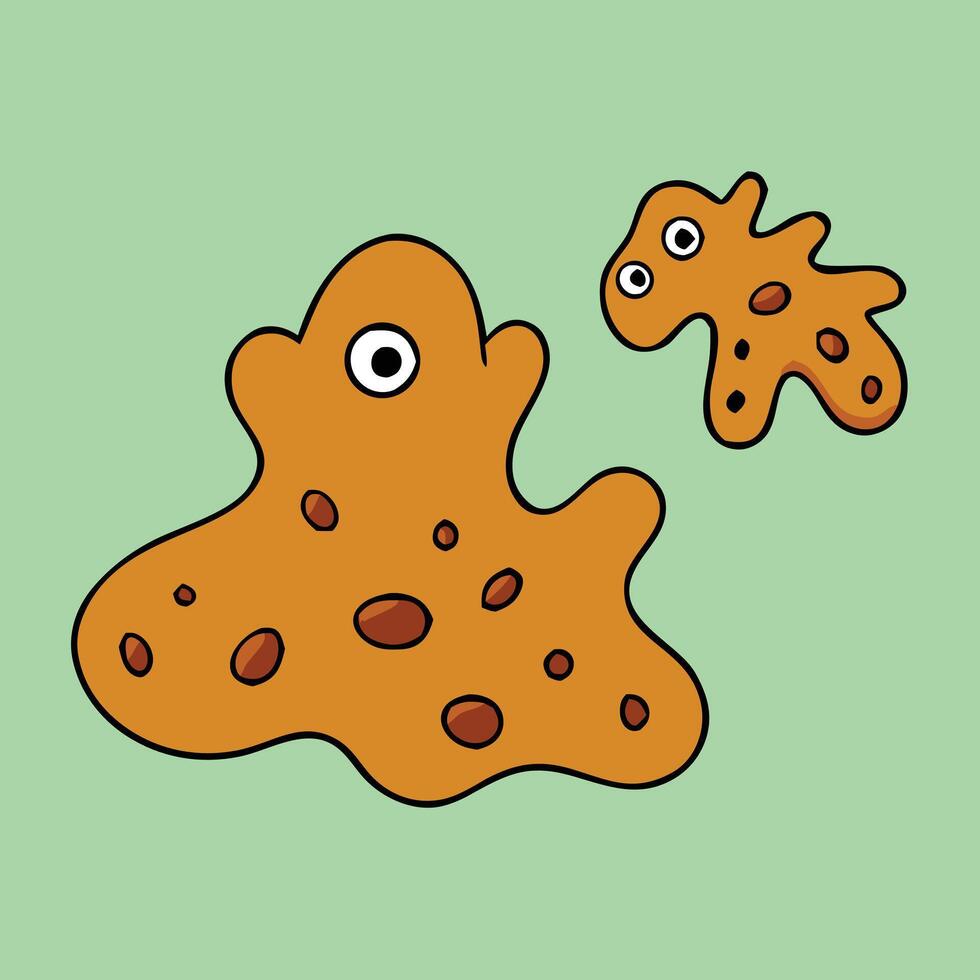 Cartoonish Amoeba Characters Illustration In On Green Background vector