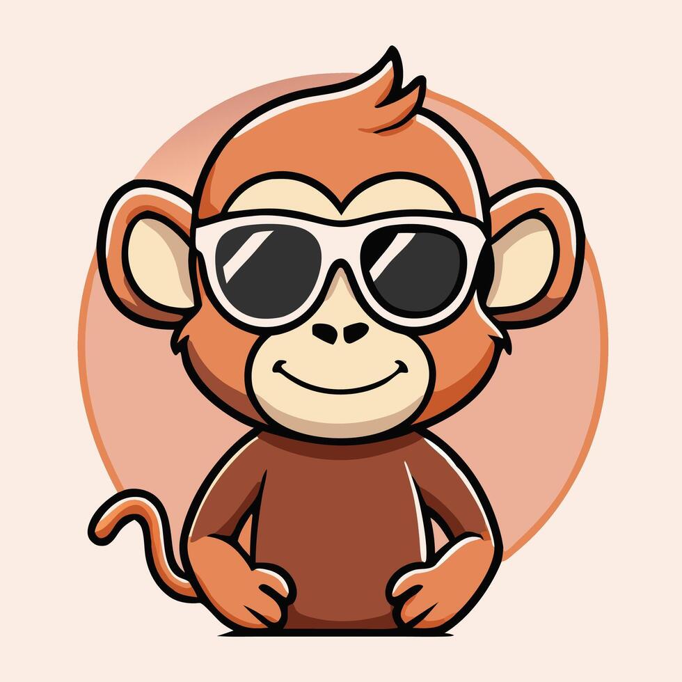 Cute Monkey Cartoon Character Wearing Sunglasses Illustration For Kids And Graphic Projects vector