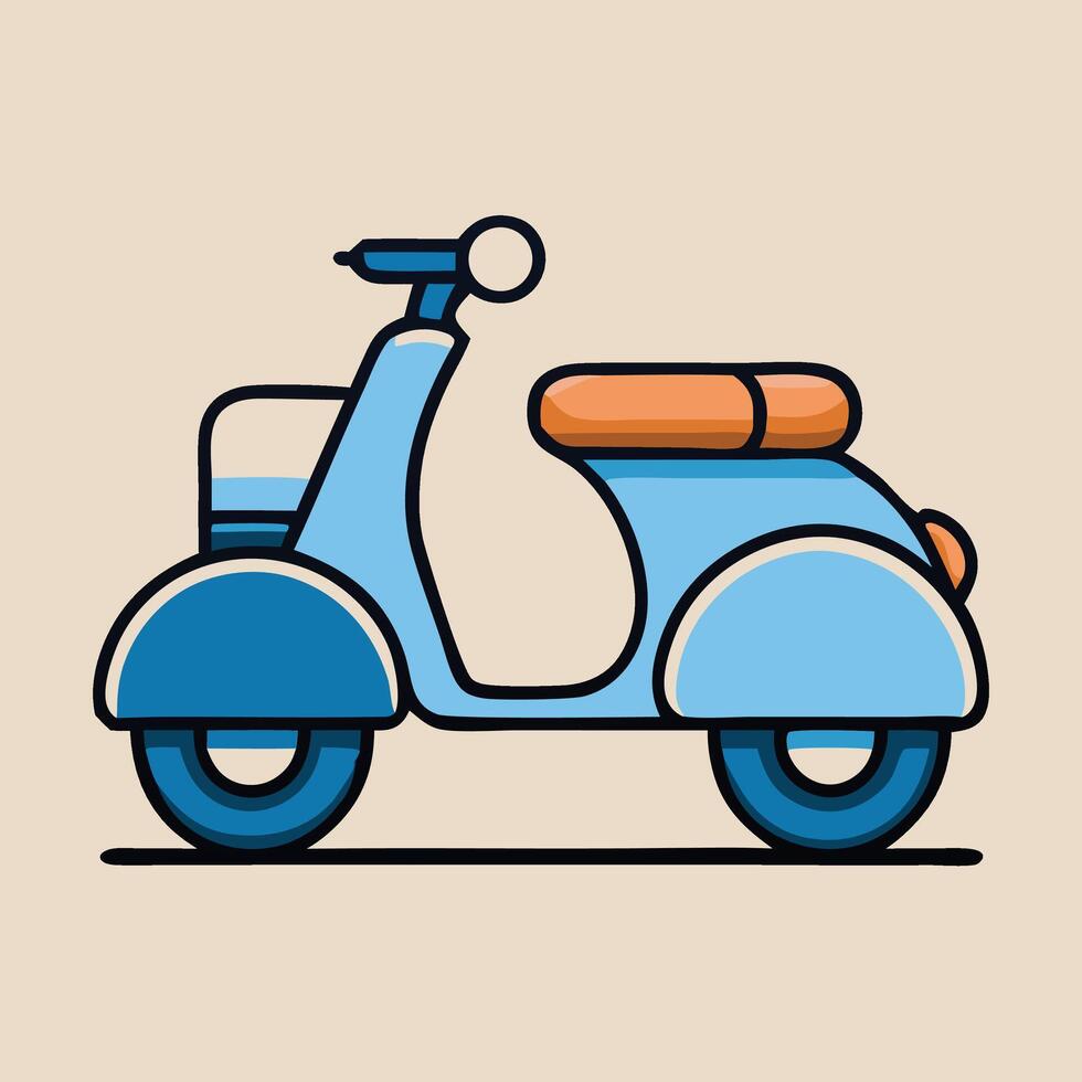 Cute Cartoon Scooter Illustration In Blue And Orange On Cream Background vector