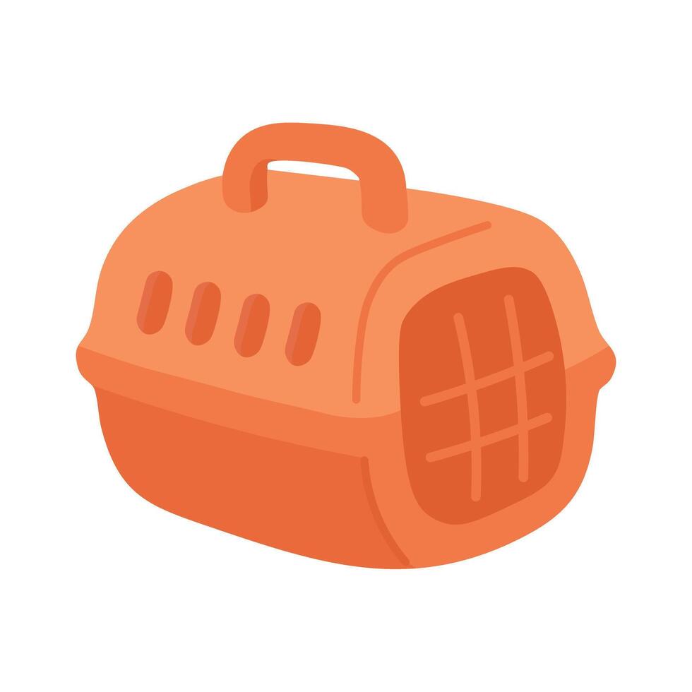 illustration of a plastic cat carrier with handle and front door, perfect for travel. vector