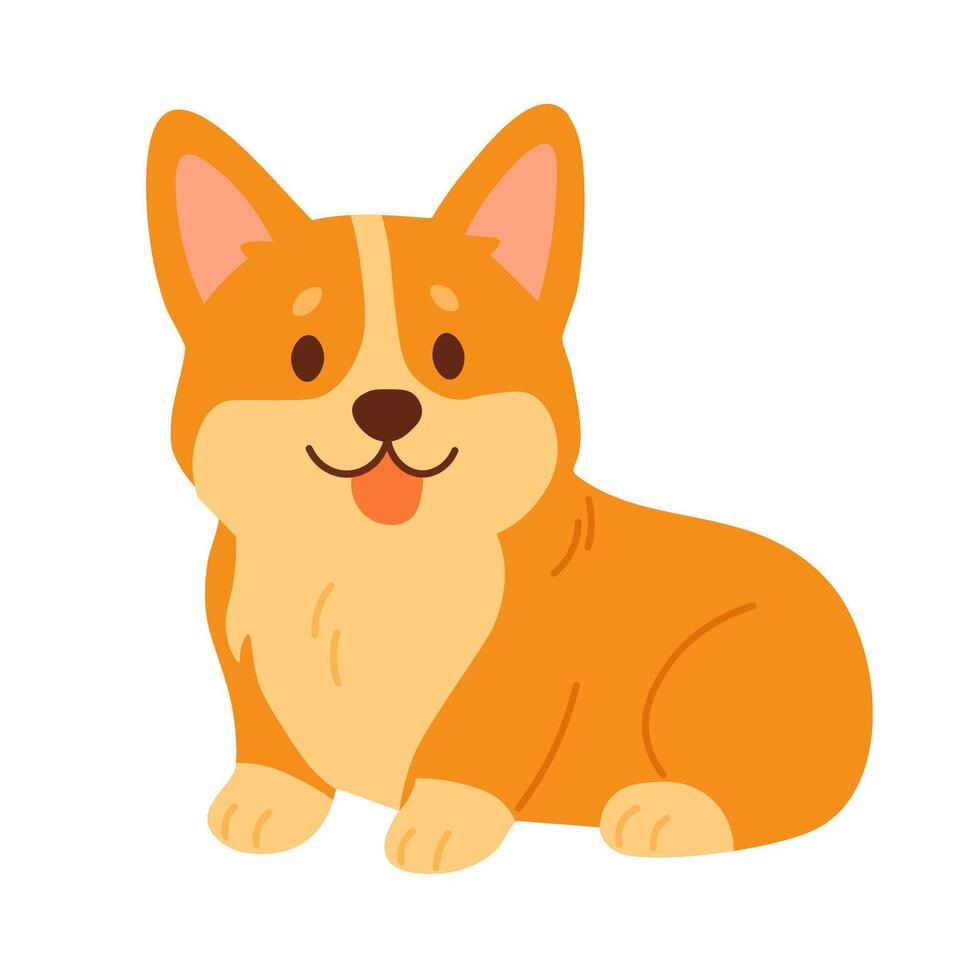 Happy cartoon corgi sitting with tongue out. Flat pet character in soft colors. vector