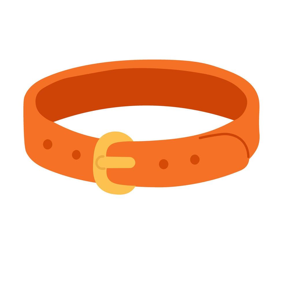 Bright orange dog collar with yellow buckle. Flat cartoon style pet accessory. vector