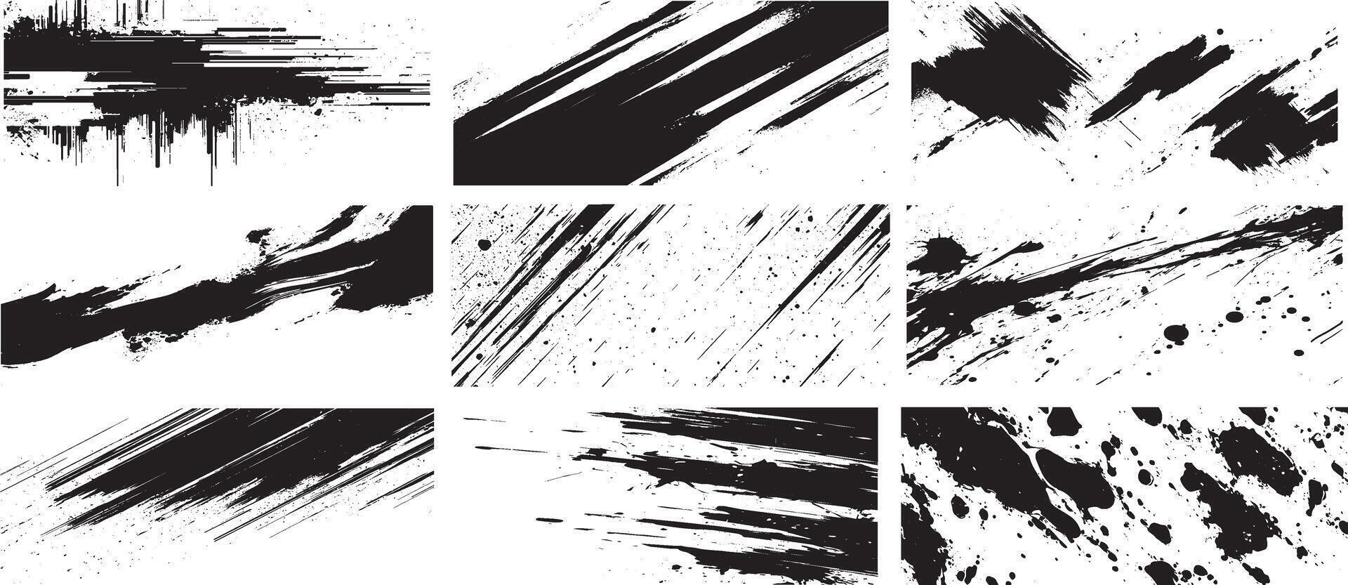 Abstract Ink Brush Stroke and Splatter Texture Set, Grunge Paint Smear Elements vector