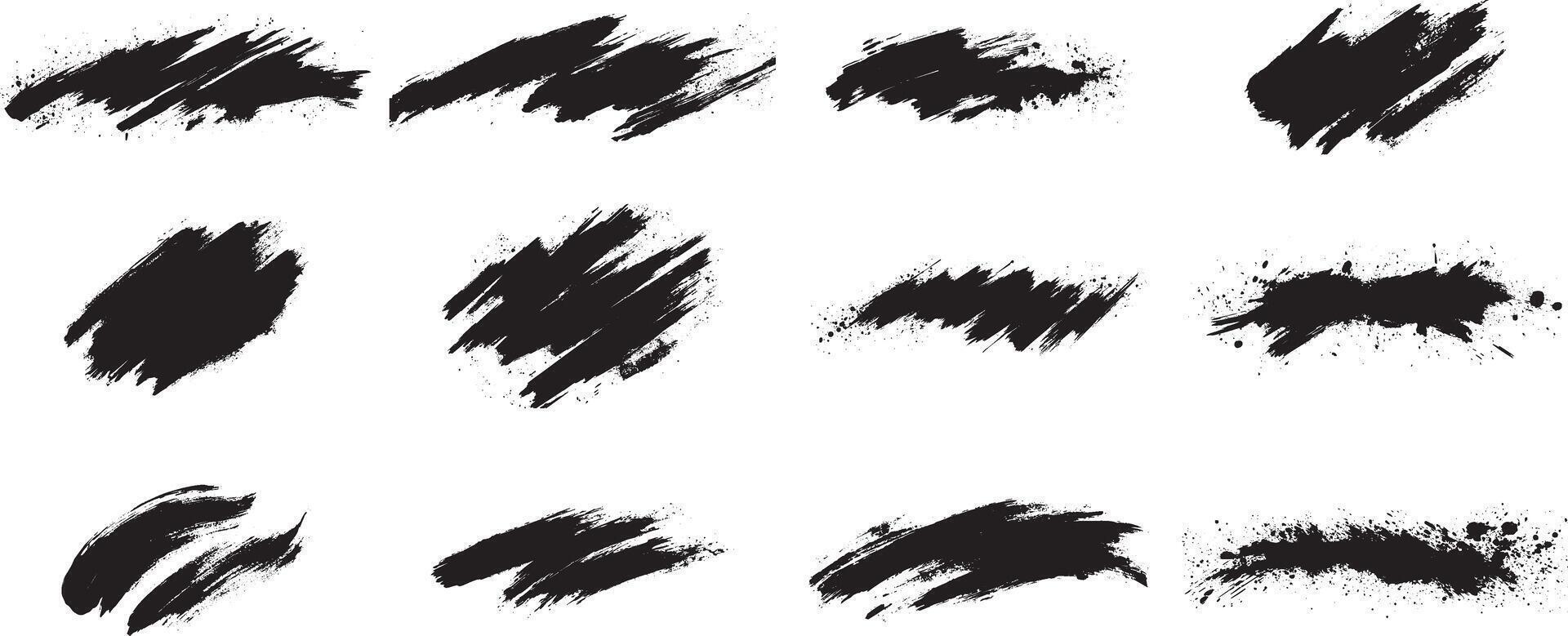 Black Grunge Brush Stroke and Ink Splatter Set, Abstract Hand Drawn Texture Elements for Creative Design and Art Projects vector