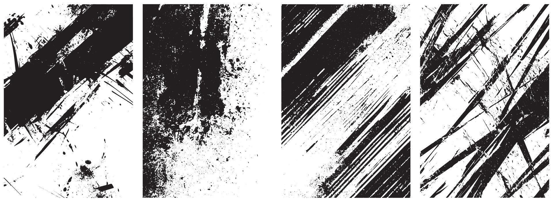 Grunge Brush Stroke Texture Pack, High Contrast Abstract Scrapes, Splatter, and Smudge Overlays vector