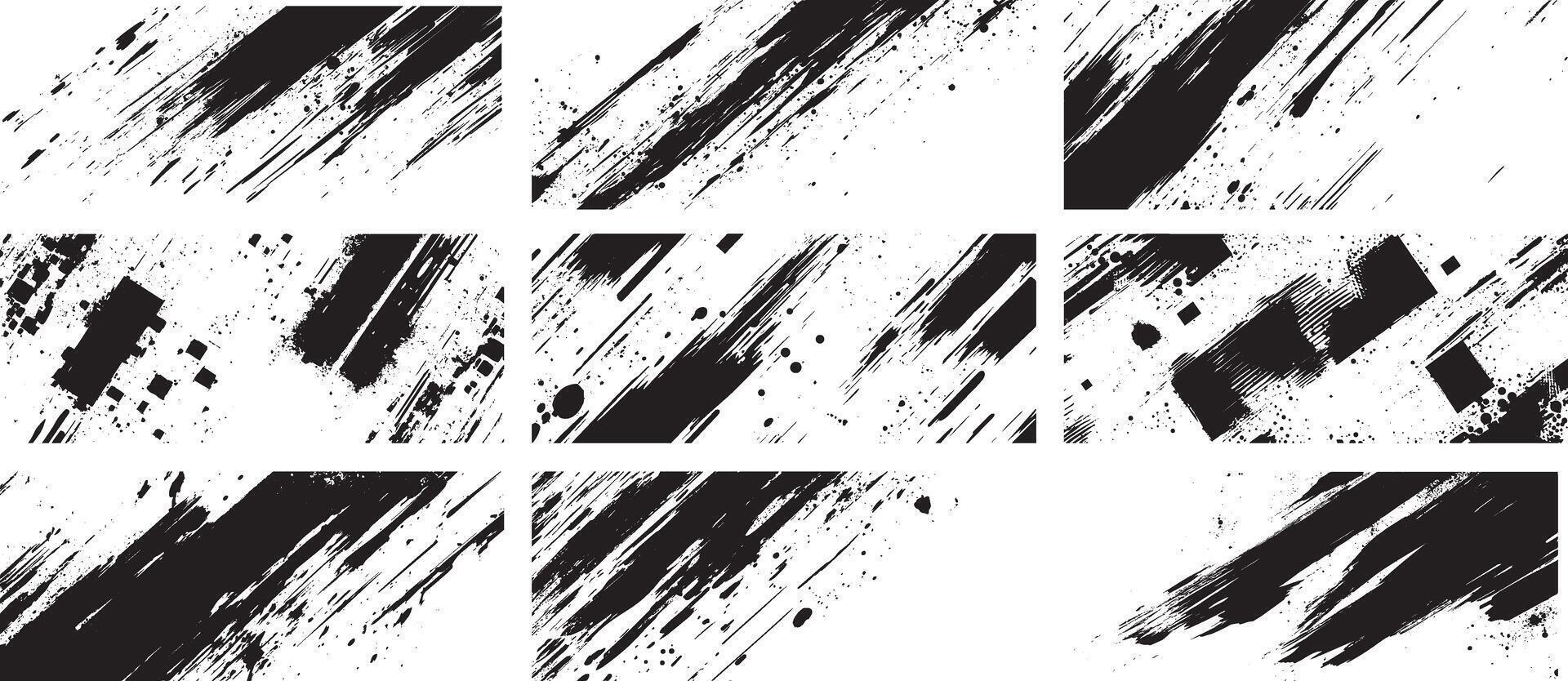 Abstract Grunge Brush Stroke and Geometric Splatter Texture Set, Urban Ink Design Elements vector
