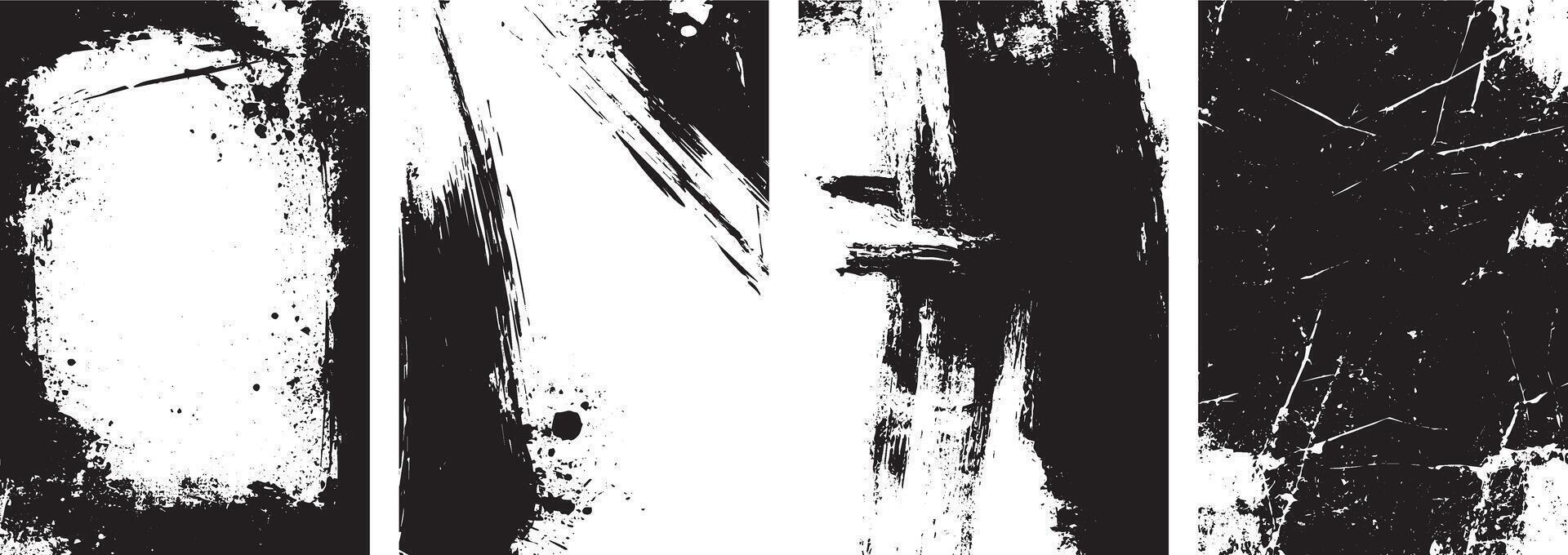 Grunge Brush Stroke and Distressed Edge Texture Set, High Contrast Abstract Backgrounds vector