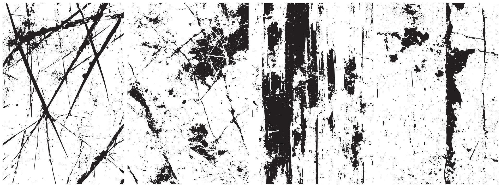 Cracked Grunge Texture Set, Distressed Scratches, Peeling Paint, and Weathered Urban Overlays for Abstract Design vector