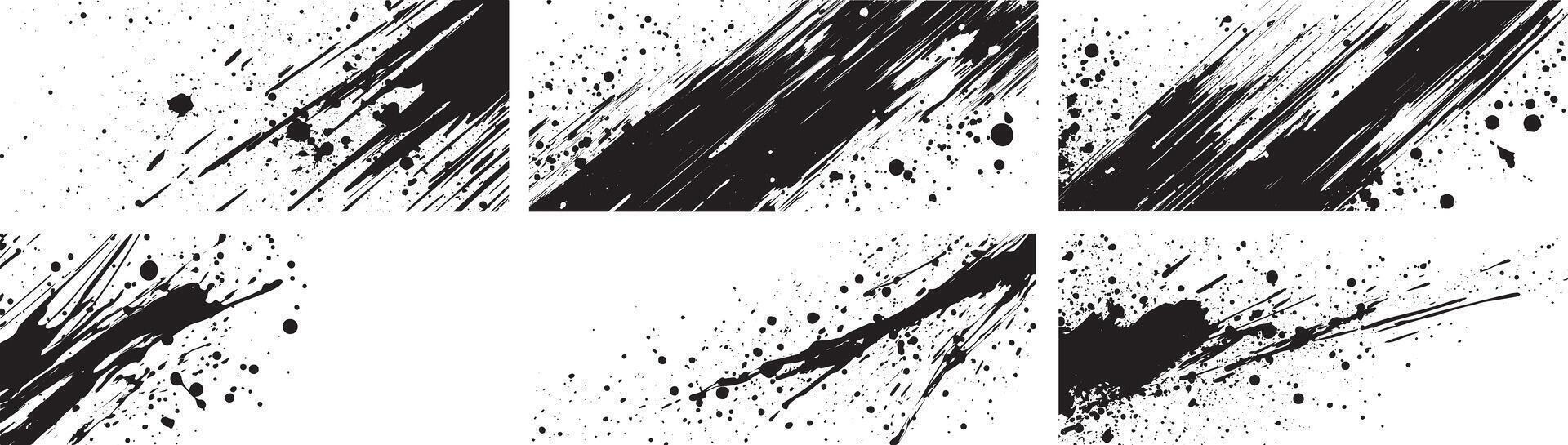 Grunge Ink Splatter Brush Stroke Texture Pack, Abstract Black Paint Splash Overlays vector