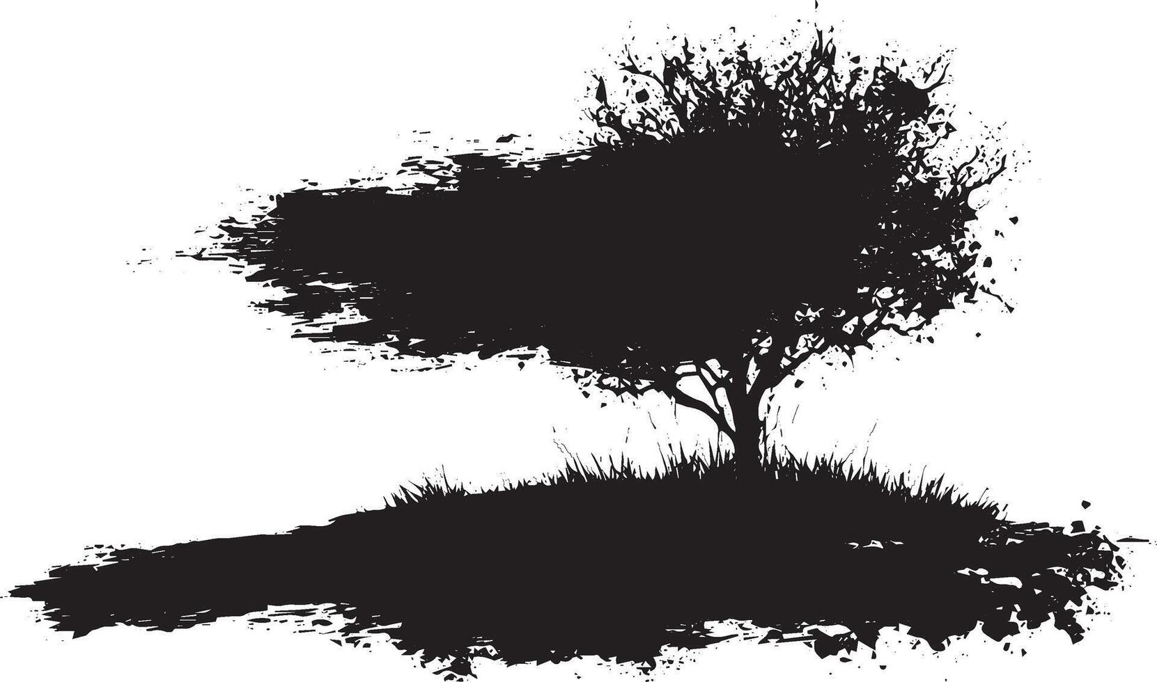 Abstract Ink Tree Silhouette with Grunge Texture and Brush Strokes vector