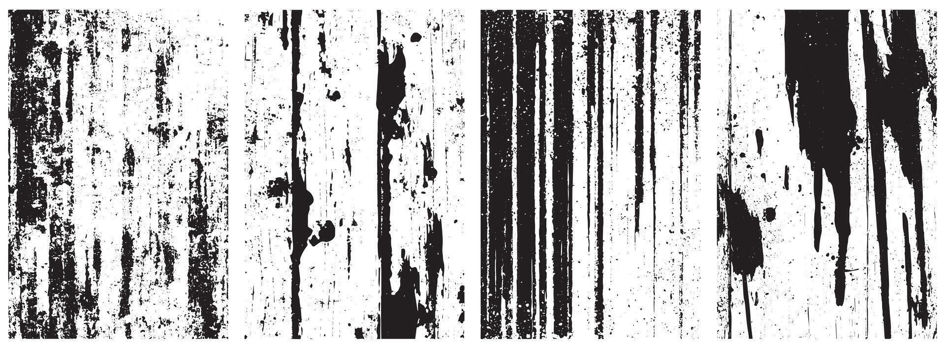 Grunge Drip and Scratch Textures, Vertical Splatter, Worn Wood Grain, and Distressed Grunge Overlays vector