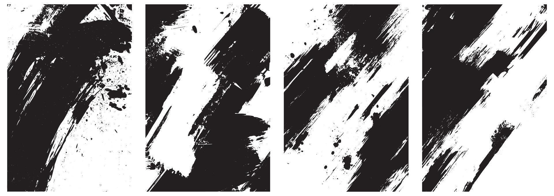 Grunge Ink Brush Stroke Collection, Bold Black Smudge and Splatter Textures on White Background vector