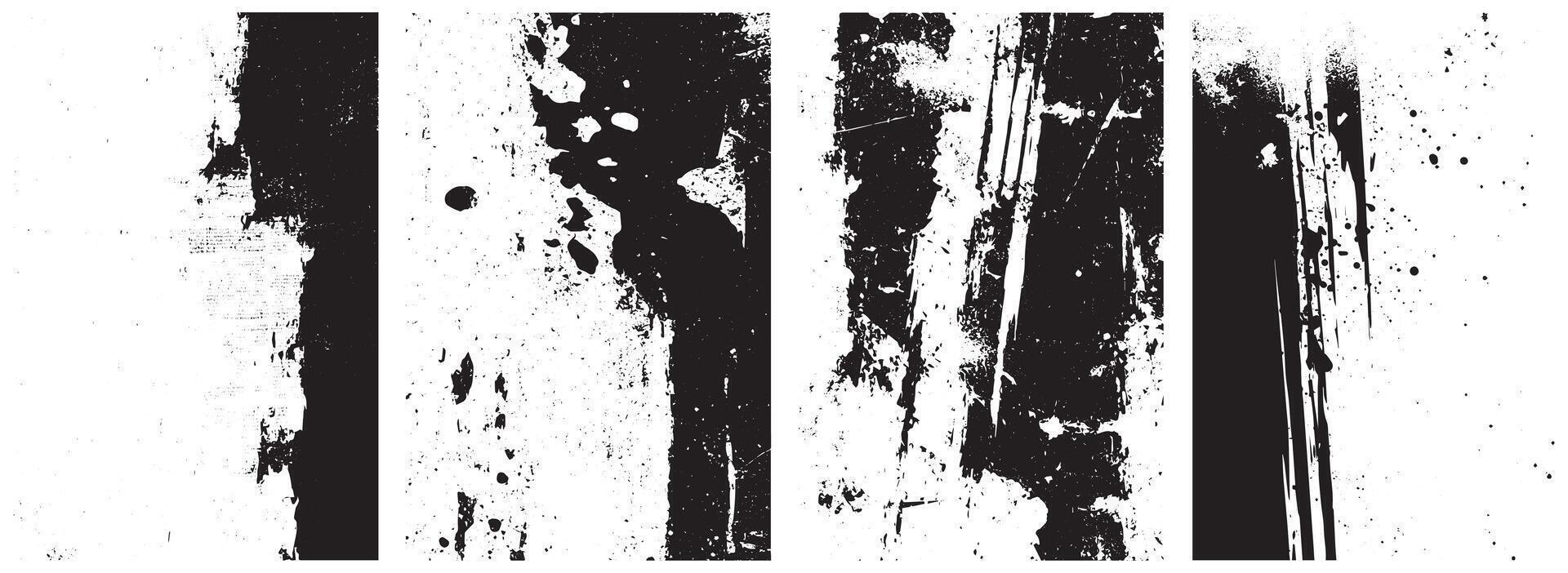 Grunge Peeling Wall Texture Set, Black and White Distressed Ink Splatter and Decay Effects vector